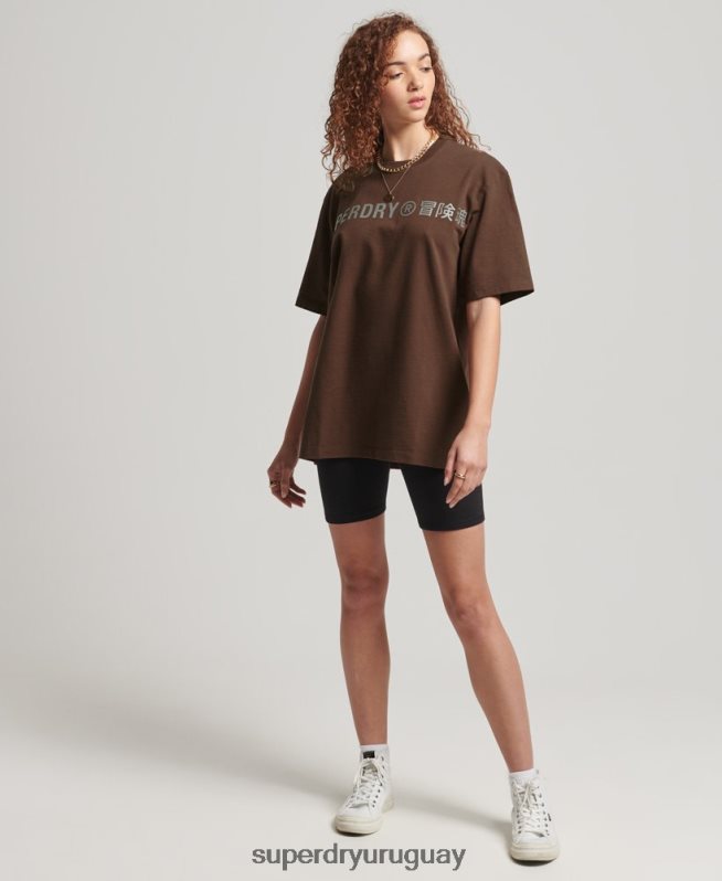 uy Superdry mujer camiseta holgada code linear marrón DT2N8Z6564 ropa
