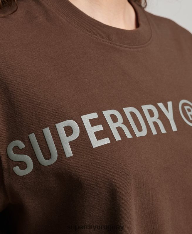 uy Superdry mujer camiseta holgada code linear marrón DT2N8Z6564 ropa