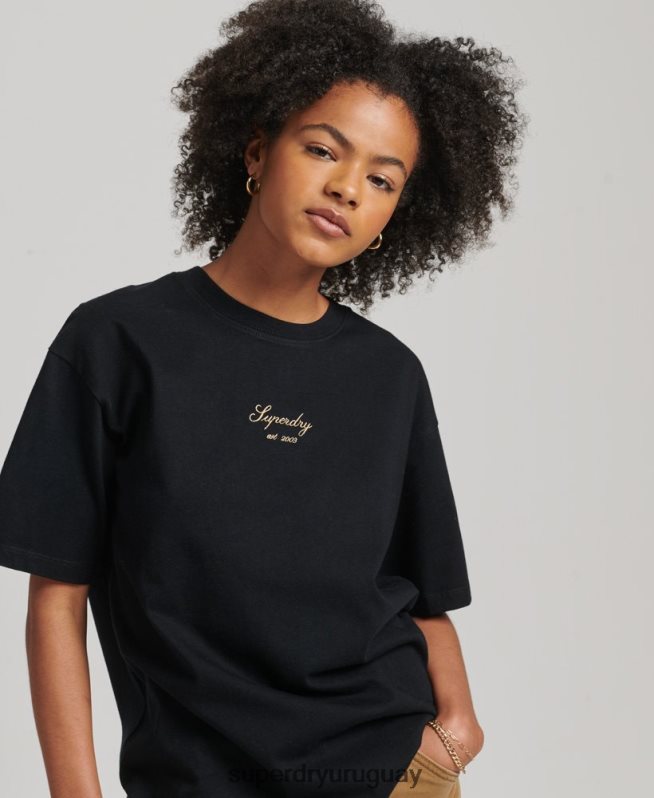 uy Superdry mujer camiseta holgada con bordado heritage negro DT2N8Z6265 ropa