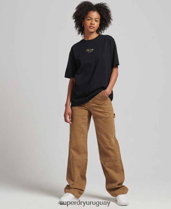 uy Superdry mujer camiseta holgada con bordado heritage negro DT2N8Z6265 ropa