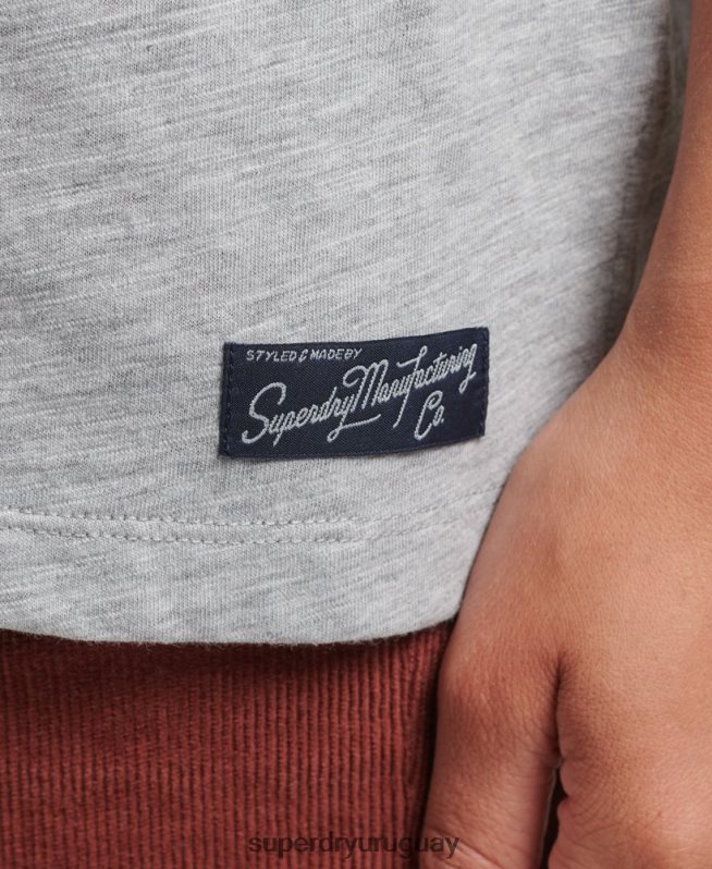 uy Superdry mujer camiseta holgada con parche del logo de los años 90 gris DT2N8Z6247 ropa