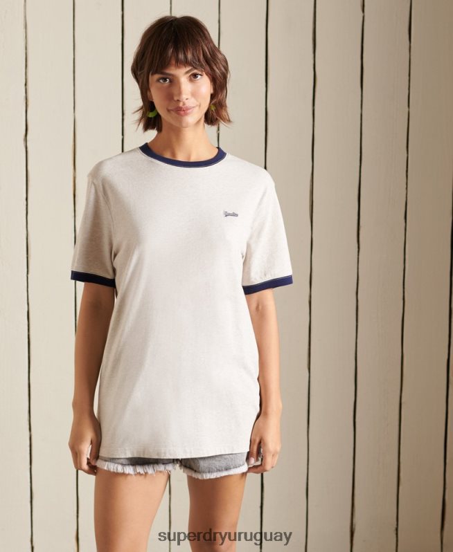 uy Superdry mujer camiseta holgada de algodón orgánico con logo vintage crema DT2N8Z6756 ropa