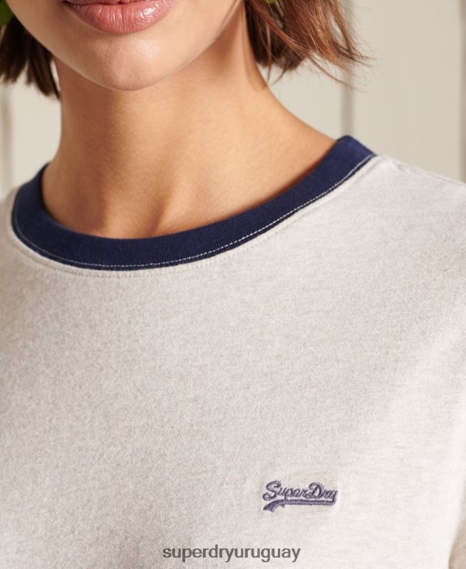 uy Superdry mujer camiseta holgada de algodón orgánico con logo vintage crema DT2N8Z6756 ropa