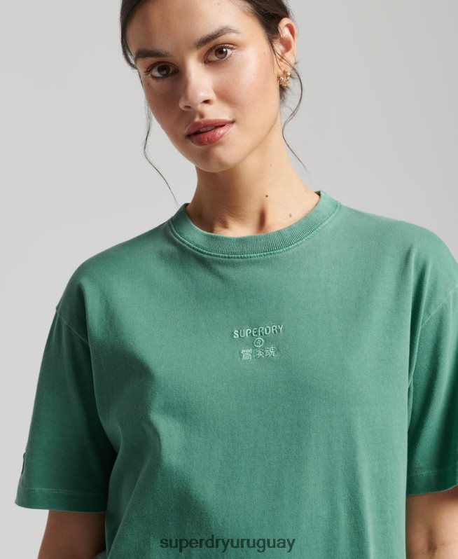 uy Superdry mujer camiseta holgada teñida en prenda con logo de Code Core verde DT2N8Z6293 ropa