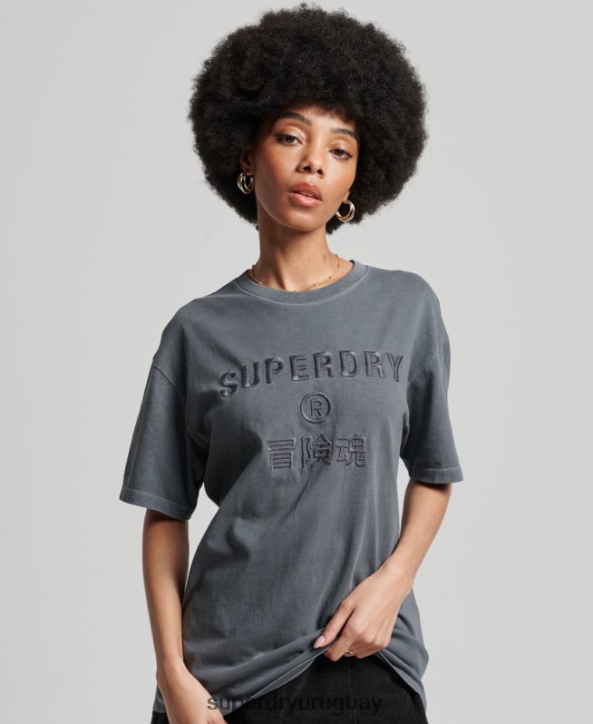 uy Superdry mujer camiseta holgada teñida en prenda con logo de código negro DT2N8Z2762 ropa
