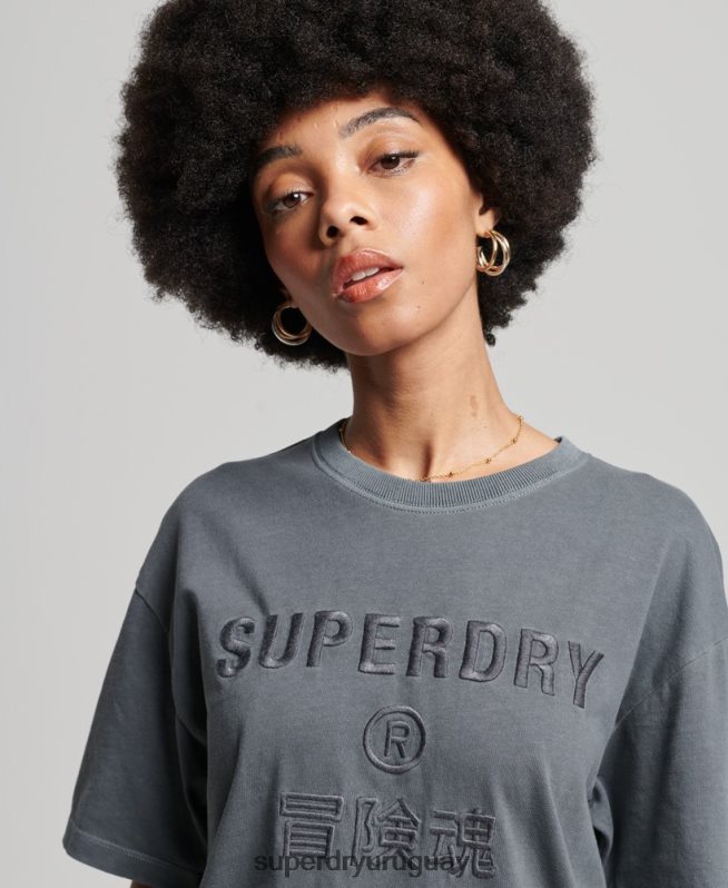 uy Superdry mujer camiseta holgada teñida en prenda con logo de código negro DT2N8Z2762 ropa
