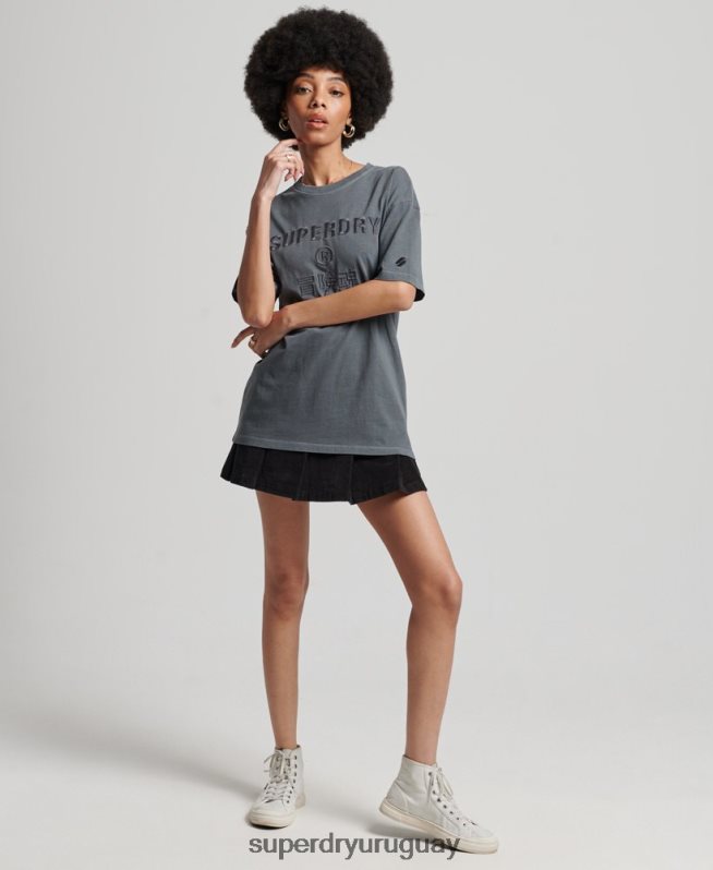 uy Superdry mujer camiseta holgada teñida en prenda con logo de código negro DT2N8Z2762 ropa