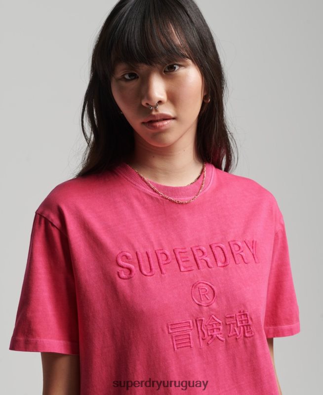 uy Superdry mujer camiseta holgada teñida en prenda con logo de código rosa DT2N8Z2772 ropa