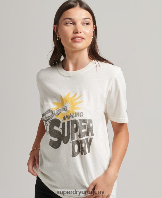 uy Superdry mujer camiseta indie vintage crema DT2N8Z6221 ropa