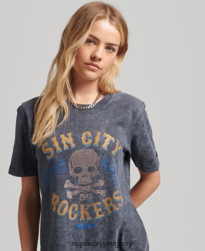 uy Superdry mujer camiseta metalizada marca gris oscuro DT2N8Z2856 ropa
