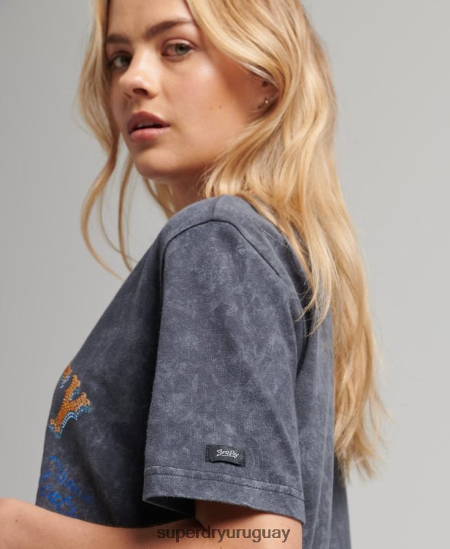 uy Superdry mujer camiseta metalizada marca gris oscuro DT2N8Z2856 ropa