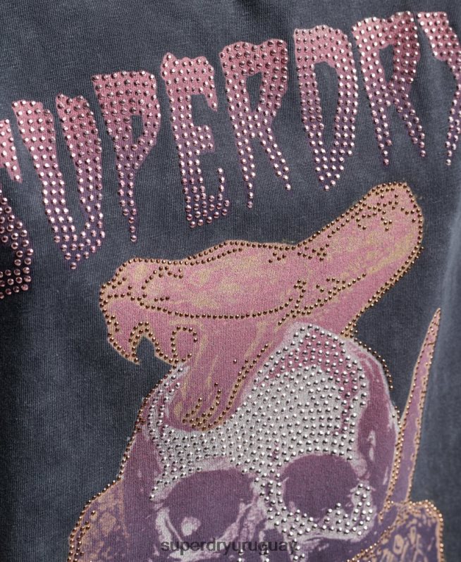 uy Superdry mujer camiseta metalizada marca negro DT2N8Z6248 ropa