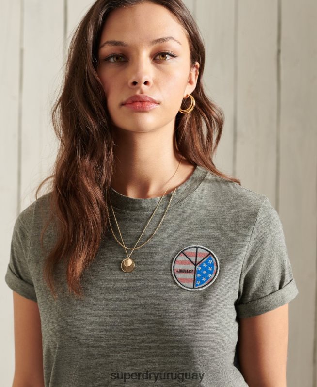 uy Superdry mujer camiseta narrativa militar gris oscuro DT2N8Z2769 ropa