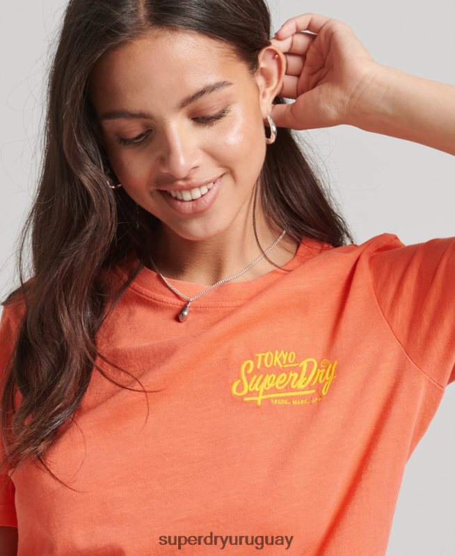 uy Superdry mujer camiseta neón estilo script coral DT2N8Z2770 ropa
