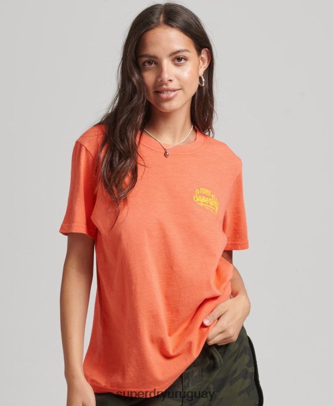 uy Superdry mujer camiseta neón estilo script coral DT2N8Z2770 ropa