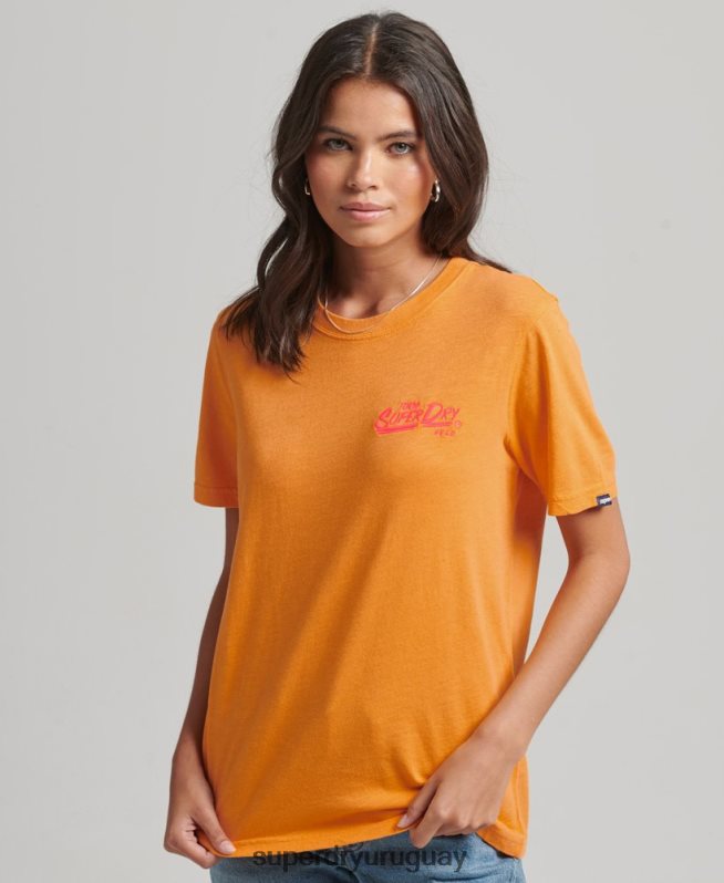 uy Superdry mujer camiseta neón estilo script naranja DT2N8Z2761 ropa