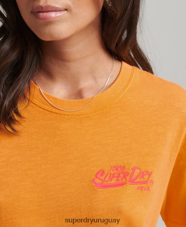 uy Superdry mujer camiseta neón estilo script naranja DT2N8Z2761 ropa