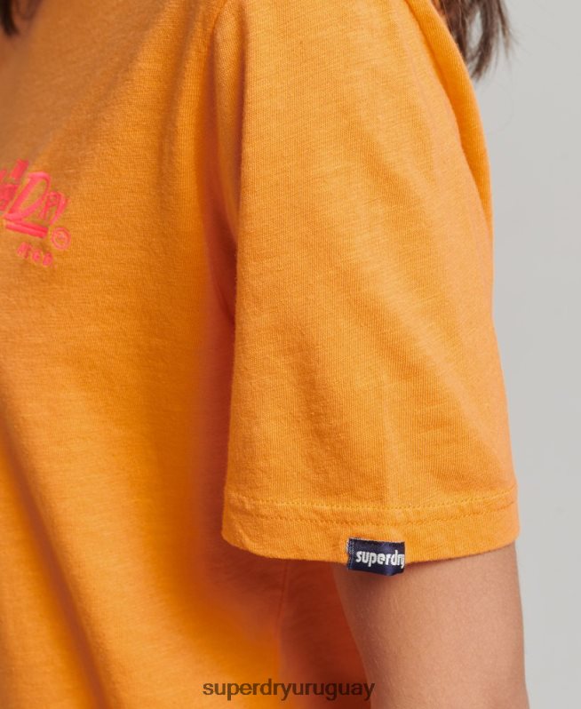 uy Superdry mujer camiseta neón estilo script naranja DT2N8Z2761 ropa