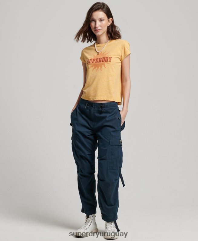 uy Superdry mujer camiseta pitillo vintage años 70 amarillo DT2N8Z2623 ropa