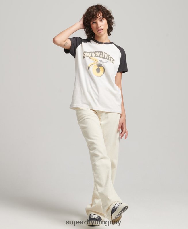 uy Superdry mujer camiseta raglán indie blanco DT2N8Z6251 ropa