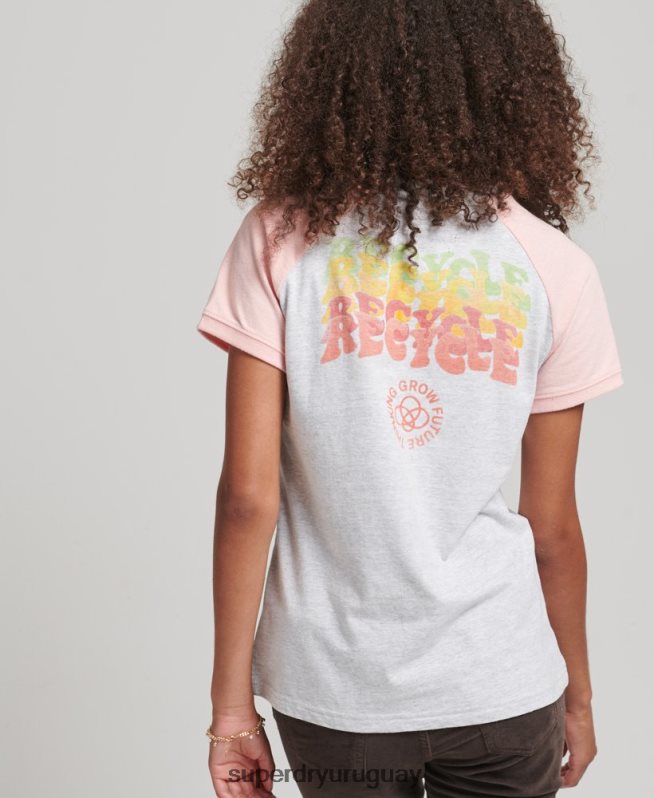 uy Superdry mujer camiseta raglán reciclada gris DT2N8Z6225 ropa