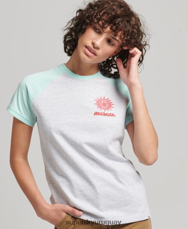 uy Superdry mujer camiseta raglán reciclada gris DT2N8Z6287 ropa