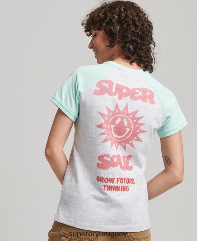 uy Superdry mujer camiseta raglán reciclada gris DT2N8Z6287 ropa