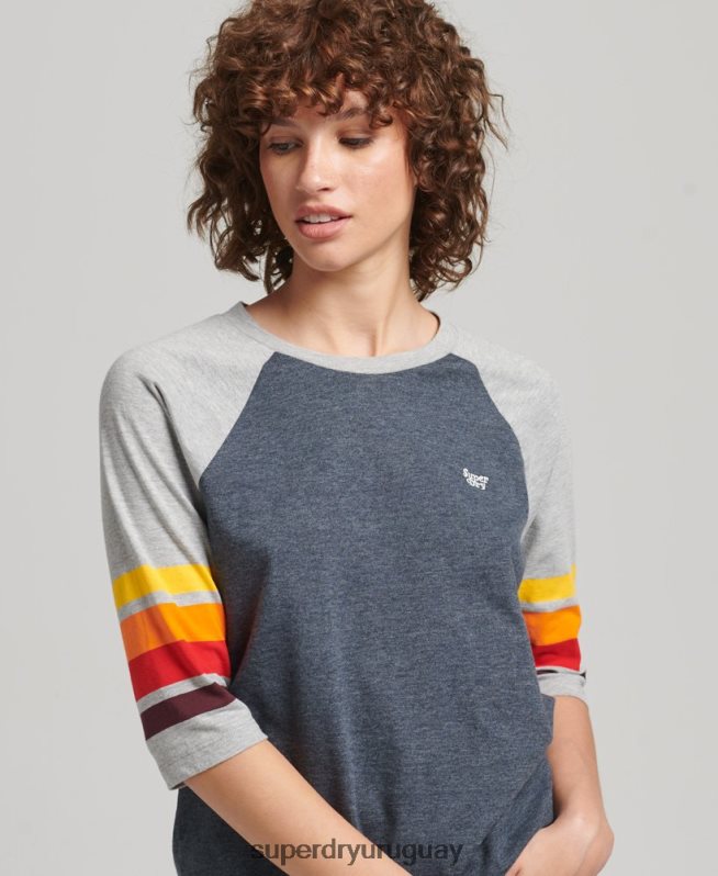 uy Superdry mujer camiseta raglan cali stripe 2.0 de algodón orgánico Armada DT2N8Z6260 ropa