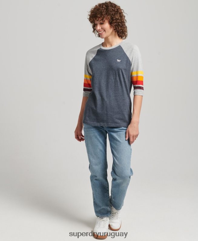 uy Superdry mujer camiseta raglan cali stripe 2.0 de algodón orgánico Armada DT2N8Z6260 ropa