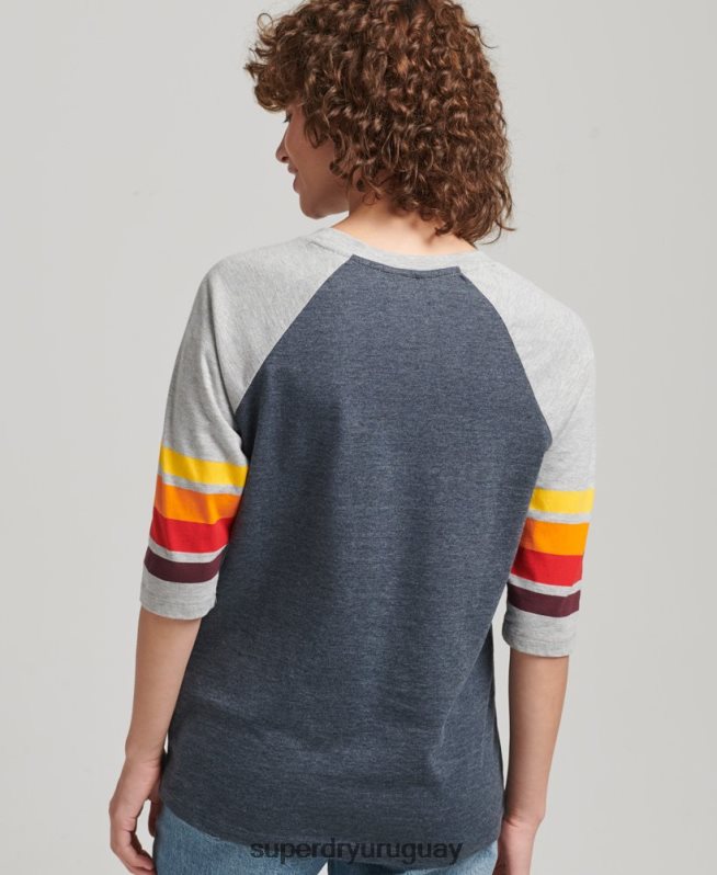 uy Superdry mujer camiseta raglan cali stripe 2.0 de algodón orgánico Armada DT2N8Z6260 ropa