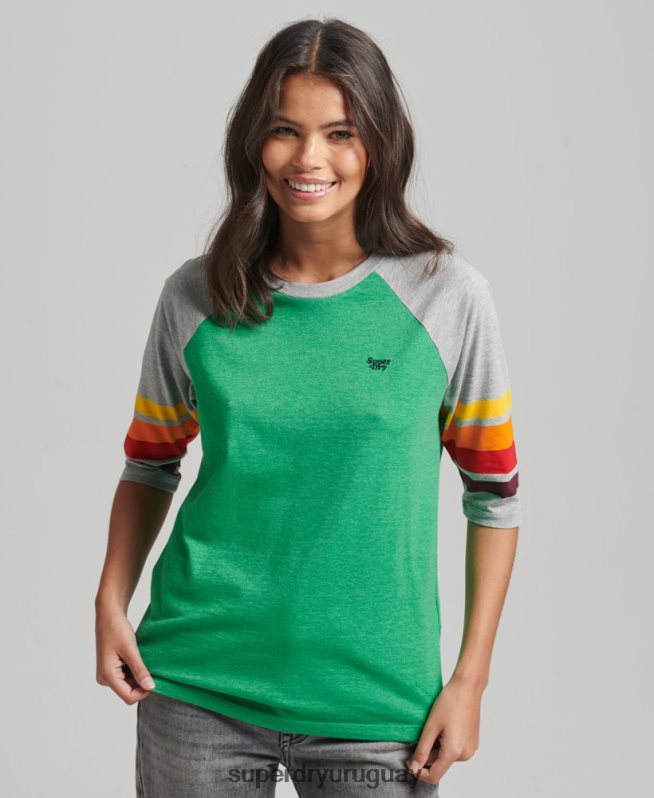 uy Superdry mujer camiseta raglan cali stripe 2.0 de algodón orgánico verde DT2N8Z2829 ropa