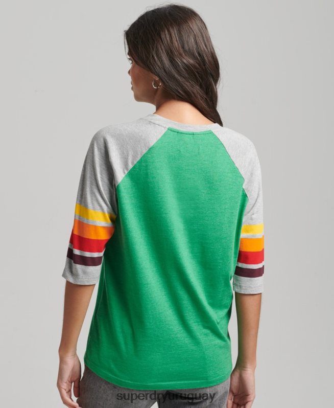 uy Superdry mujer camiseta raglan cali stripe 2.0 de algodón orgánico verde DT2N8Z2829 ropa