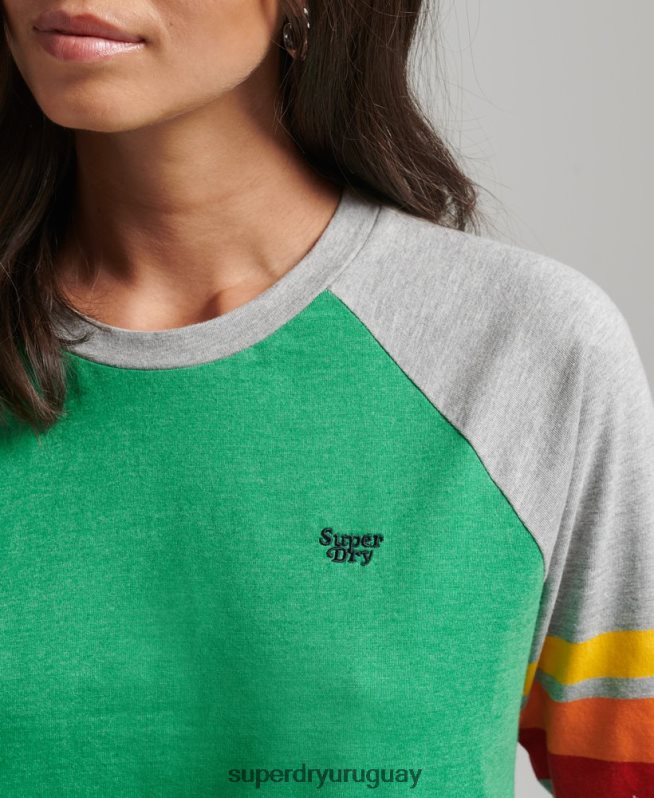 uy Superdry mujer camiseta raglan cali stripe 2.0 de algodón orgánico verde DT2N8Z2829 ropa