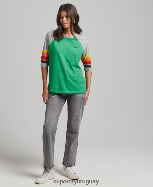 uy Superdry mujer camiseta raglan cali stripe 2.0 de algodón orgánico verde DT2N8Z2829 ropa