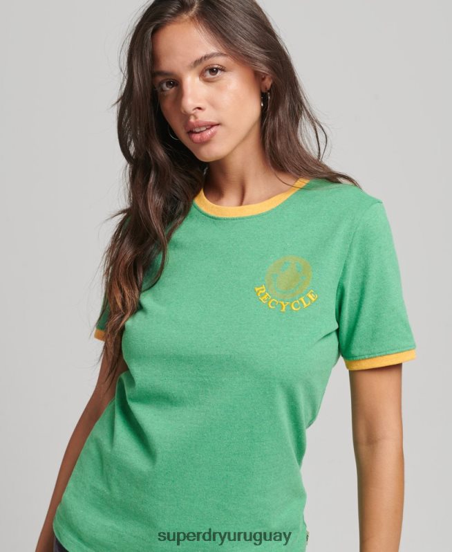 uy Superdry mujer camiseta ringlera reciclada verde DT2N8Z2831 ropa