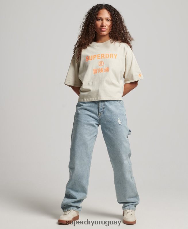 uy Superdry mujer camiseta sport core algodón orgánico beige DT2N8Z2259 ropa