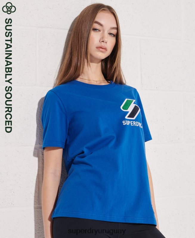 uy Superdry mujer camiseta sportstyle de chenilla de algodón orgánico azul DT2N8Z2851 ropa