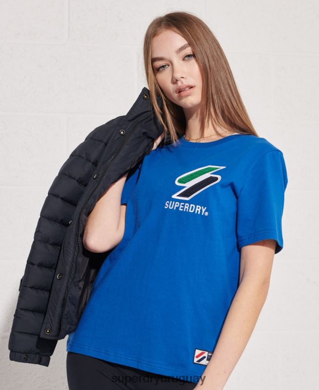 uy Superdry mujer camiseta sportstyle de chenilla de algodón orgánico azul DT2N8Z2851 ropa
