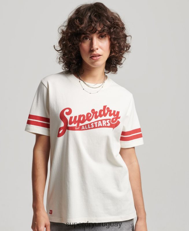 uy Superdry mujer camiseta universitaria de algodón orgánico con texto vintage blanco DT2N8Z2291 ropa