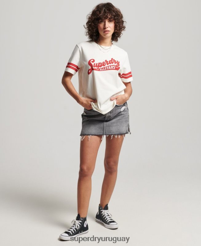 uy Superdry mujer camiseta universitaria de algodón orgánico con texto vintage blanco DT2N8Z2291 ropa