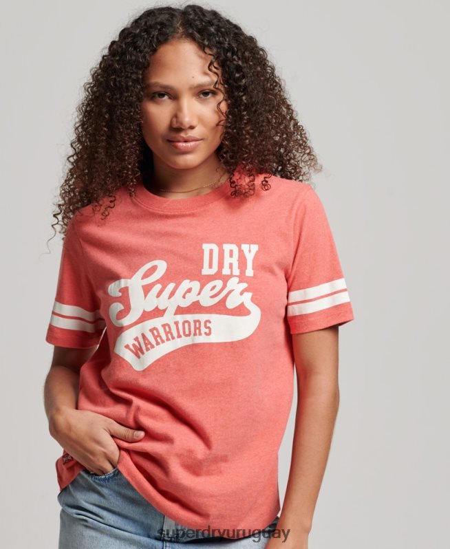 uy Superdry mujer camiseta universitaria de algodón orgánico con texto vintage coral DT2N8Z2247 ropa