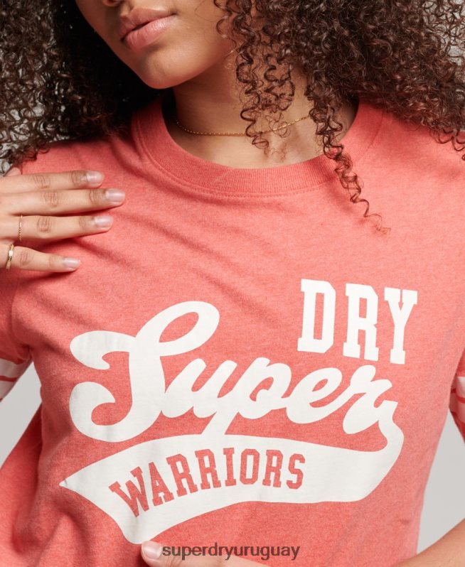 uy Superdry mujer camiseta universitaria de algodón orgánico con texto vintage coral DT2N8Z2247 ropa