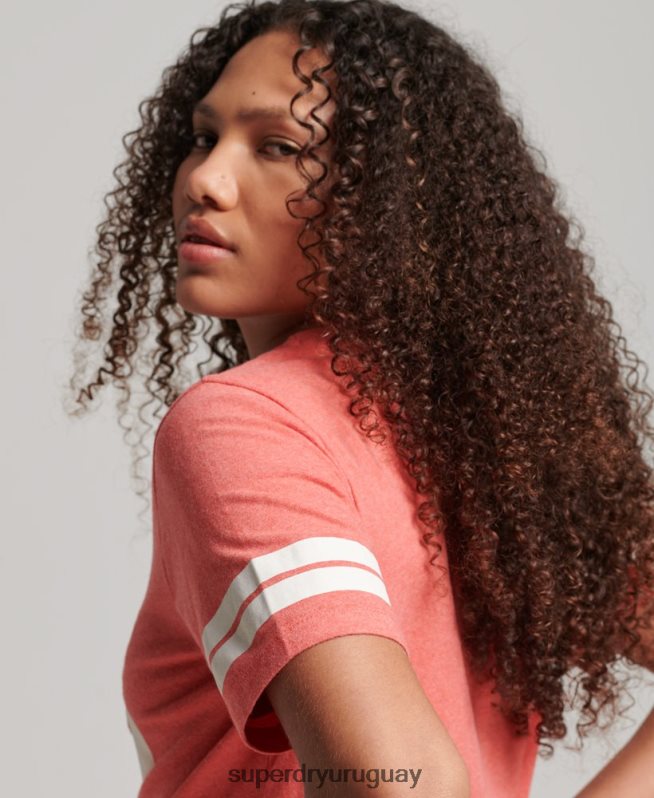 uy Superdry mujer camiseta universitaria de algodón orgánico con texto vintage coral DT2N8Z2247 ropa