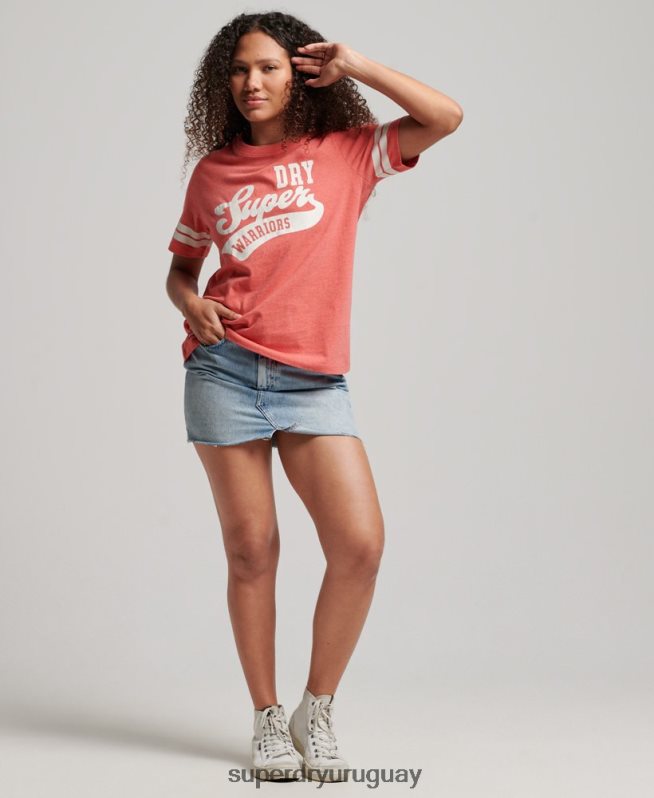 uy Superdry mujer camiseta universitaria de algodón orgánico con texto vintage coral DT2N8Z2247 ropa