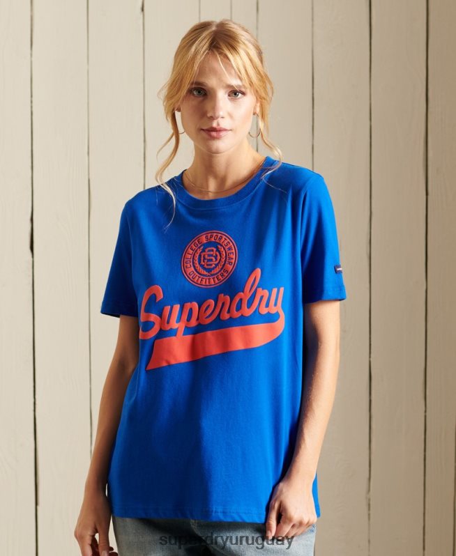 uy Superdry mujer camiseta universitaria estilo script azul DT2N8Z2779 ropa