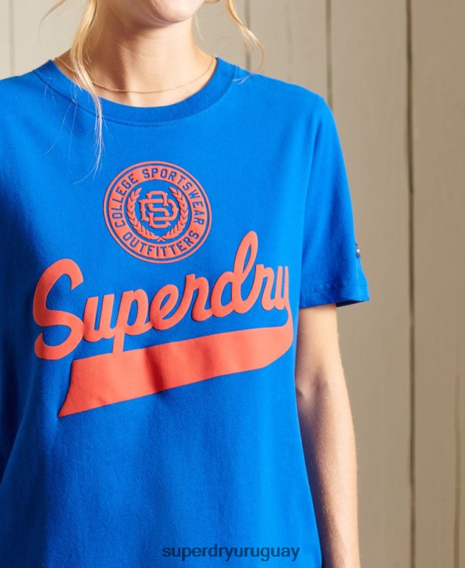 uy Superdry mujer camiseta universitaria estilo script azul DT2N8Z2779 ropa