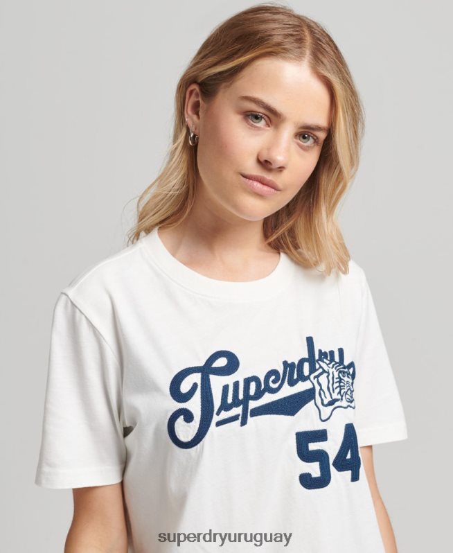 uy Superdry mujer camiseta universitaria estilo script blanco DT2N8Z2777 ropa