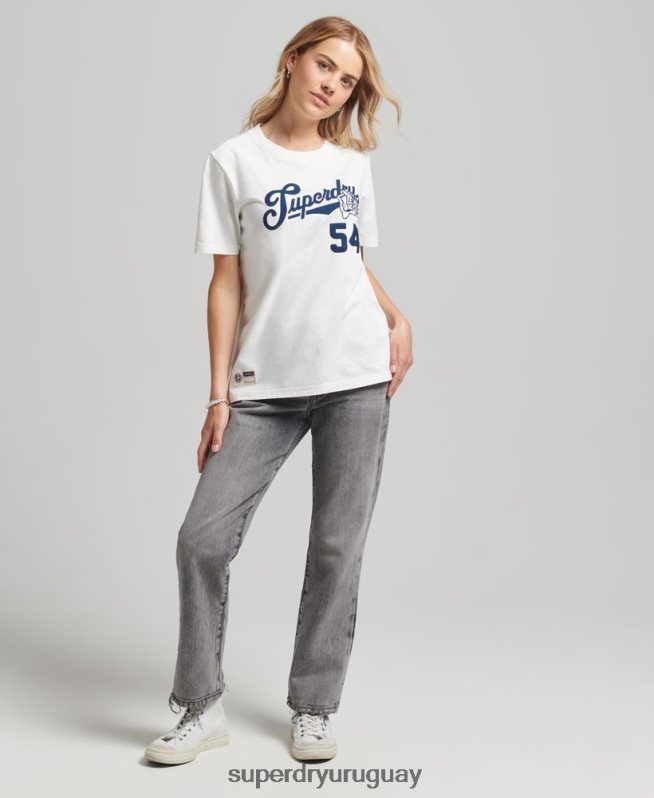 uy Superdry mujer camiseta universitaria estilo script blanco DT2N8Z2777 ropa