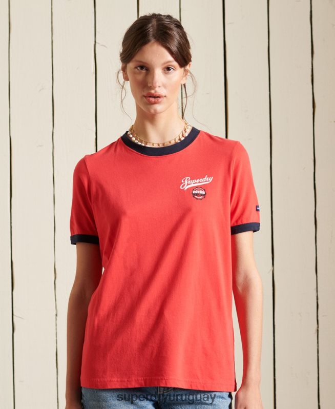 uy Superdry mujer camiseta universitaria estilo script rojo DT2N8Z2857 ropa