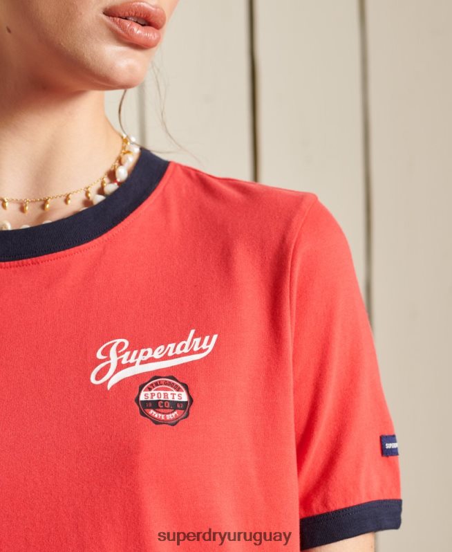 uy Superdry mujer camiseta universitaria estilo script rojo DT2N8Z2857 ropa
